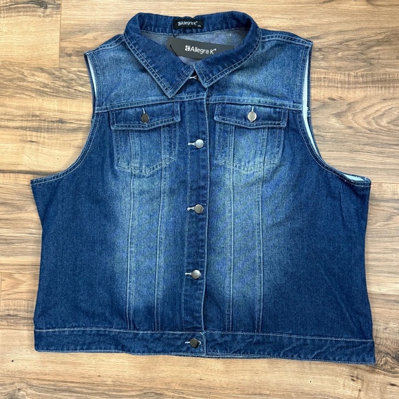 Allegra K Denim Blue with Fade Button Down Vest Size XXL New with Tag - Picture 5 of 11